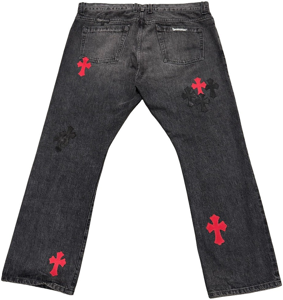 Chrome Hearts Black Jeans With Red and Black Patches