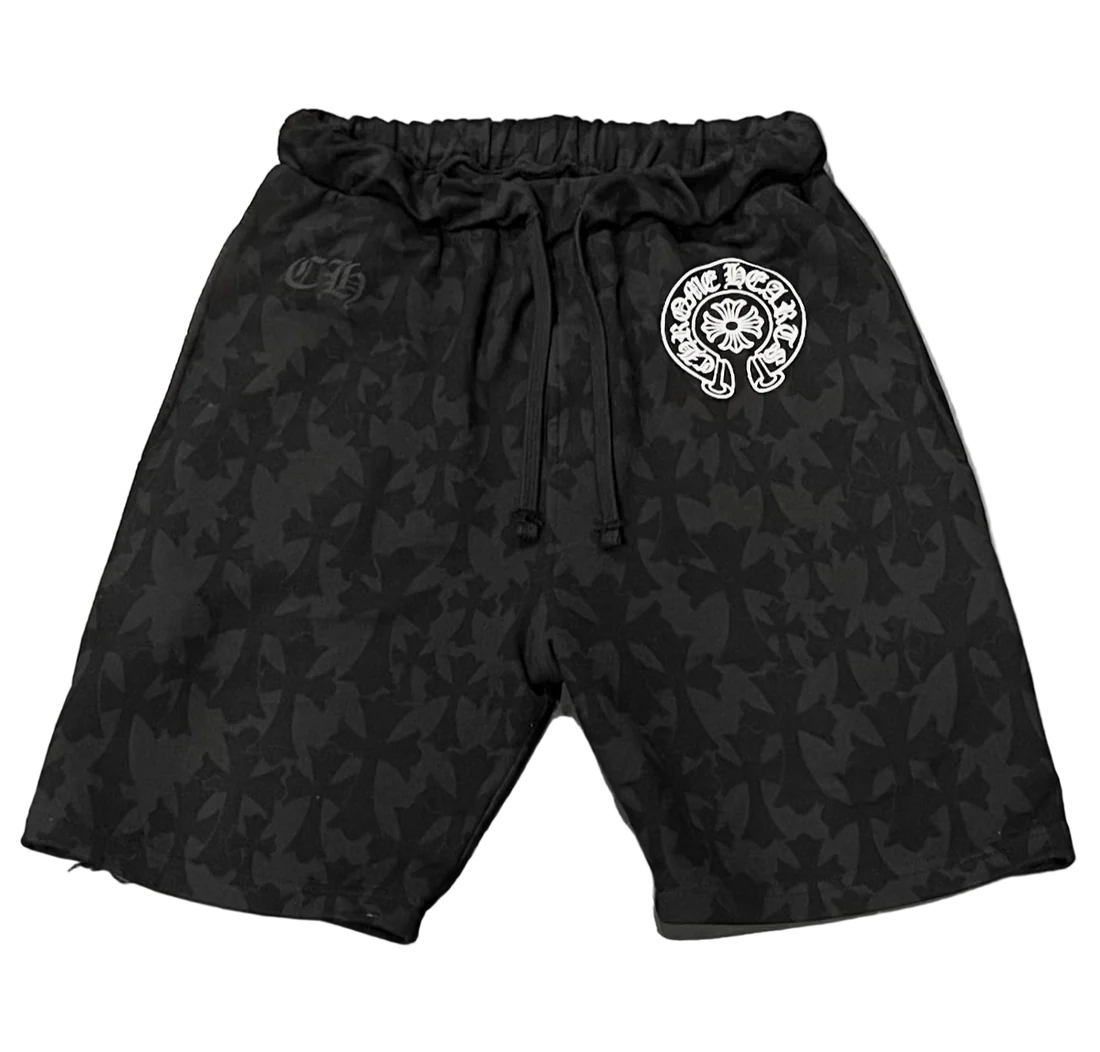 Cemetery Cross Print Black Shorts